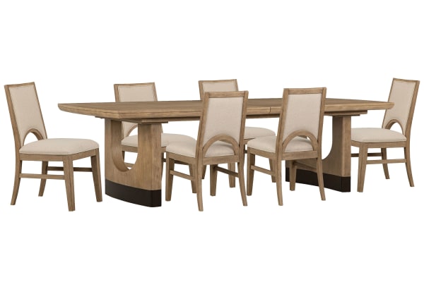 Tristan - Extendable Trestle Dining Table With 6 Side Chairs - Swiss Coffee / Beige