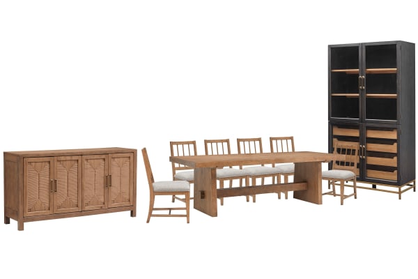 Lindon - Trestle Dining Table With 6 Side Chairs, Buffet And Cabinet - Belgian Wheat / Gray