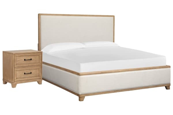Coventry - King Upholstered Panel Bed With Nightstand - Honey Wheat