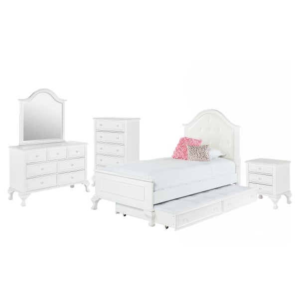 Jesse - Twin Panel With Trundle 5 Piece Bedroom Set - White