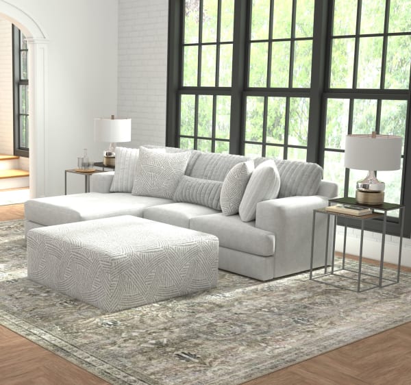 Logan - 2 Piece Upholstered Sectional With Comfort Coil Seating, 46" Cocktail Ottoman And 5 Included Accent Pillows (Left Side Facing Chaise) - Moonstruck