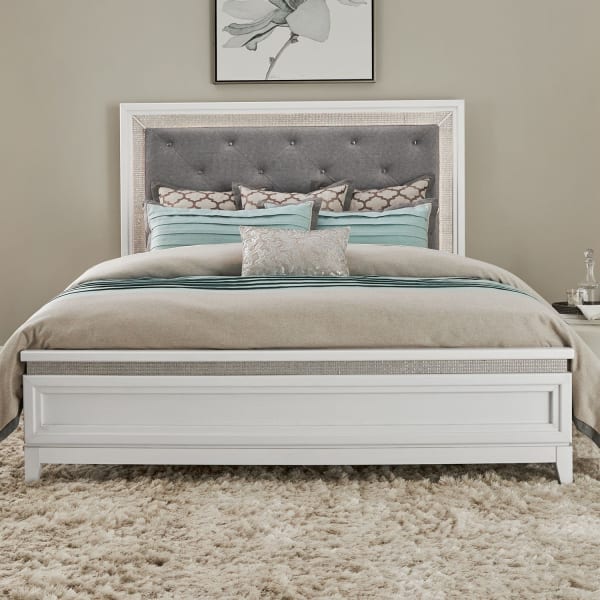 Reflections - Queen Upholstered Panel Headboard With Lights - White