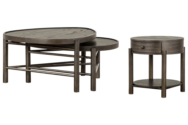 Hadleigh - Shaped Nesting Cocktail Table With End Table - Coffee Bean
