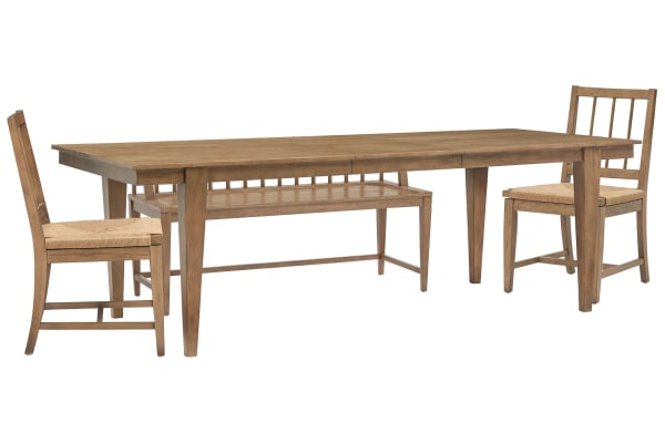 Lindon - Extendable Rectangular Dining Table With 2 Paper Cord Side Chairs And Arm Bench - Belgian Wheat