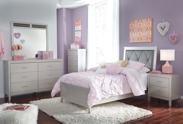 Olivet - Silver - 4 Pc. - Dresser, Mirror, Twin Panel Bed