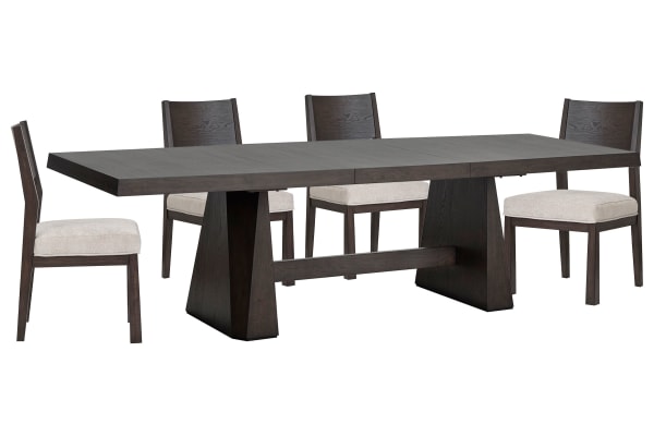 Tauren - Extendable Double Pedestal Dining Table With 4 Side Chairs - Coffee Bean / Beige
