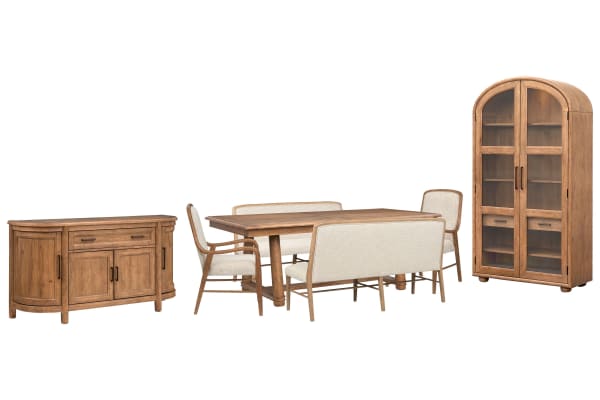 Woodward - Trestle Extendable Dining Table With 2 Benches, 2 Arm Chairs, Sideboard And Display Cabinet - Dark Clove / White
