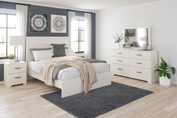 Stelsie - White - 6 Pc. - Dresser, Mirror, King Panel Bed, 2 Nightstands