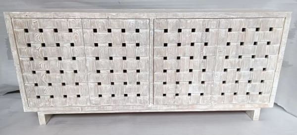 Bast - Pine Wood 4 Door Cabinet - Timeworn Cream