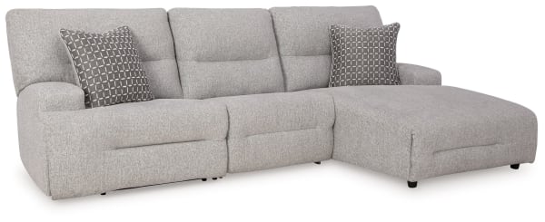Acklen Place - Pewter - 3-Piece Power Reclining Sectional With RAF Power Reclining Back Chaise