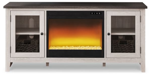 Dorrinson - 60" TV Stand With Fireplace Insert Glass/Stone - White / Black / Gray