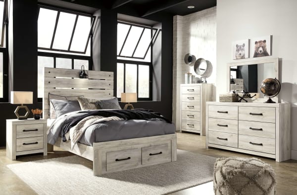 Cambeck - Whitewash - 8 Pc. - Dresser, Mirror, Chest, Full Panel Bed With 2 Storage Drawers, 2 Nightstands
