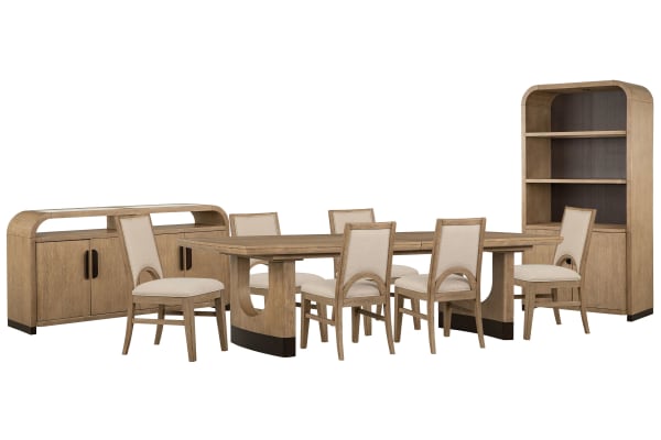 Tristan - Extendable Trestle Dining Table With 6 Side Chairs, Sideboard And Dining Cabinet - Swiss Coffee / Beige