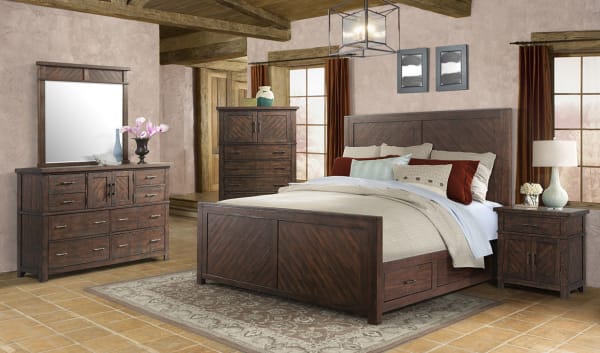 Jax - Queen Platform Storage 4 Piece Bedroom Set - Walnut