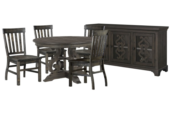 Bellamy - 48" Round Dining Table With 4 Side Chairs And Server - Peppercorn