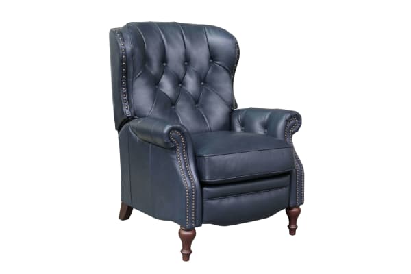 Kendall - Recliner-Push Thru The Arms - Blue - Leather