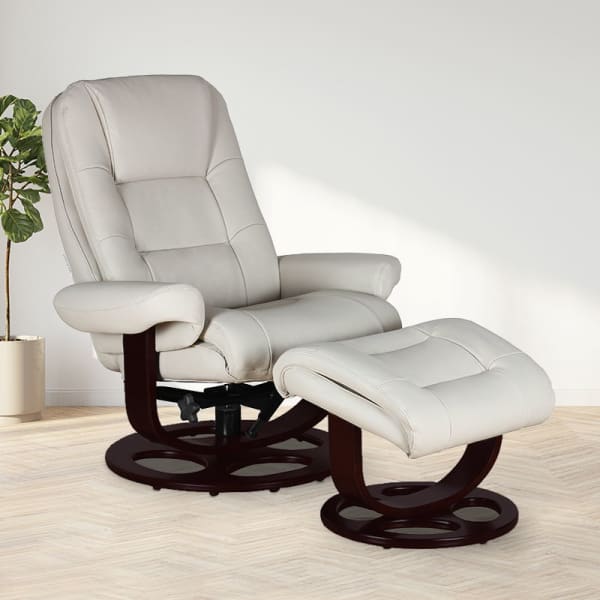 Jacque - Swivel Pedestal Recliner And Ottoman - Ivory