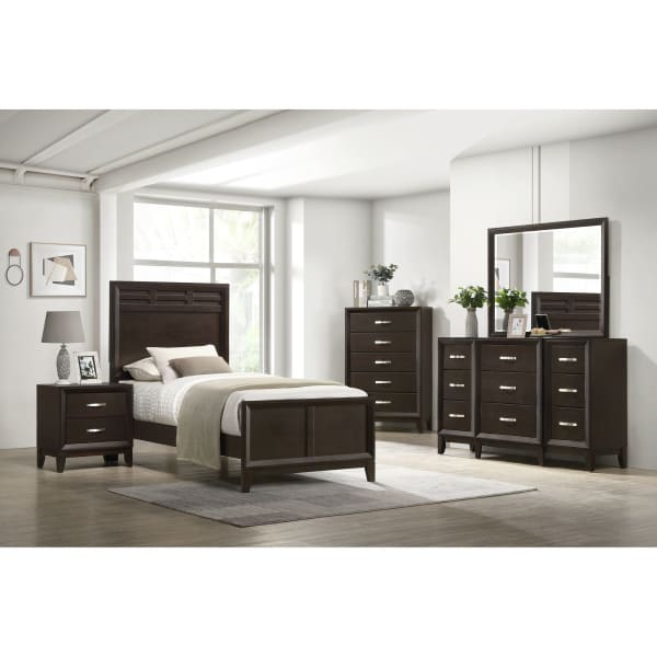 Beaumont - Twin Panel 5 Piece Bedroom Set - Merlot