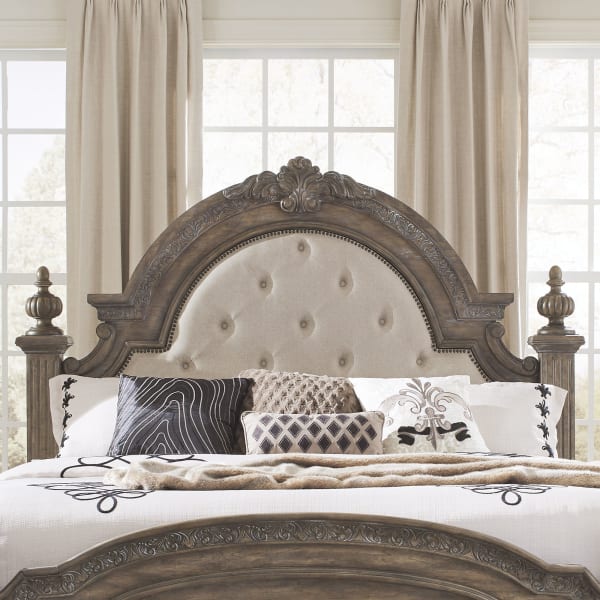 Carlisle Court - Queen Upholstered Poster Headboard - Medium Brown
