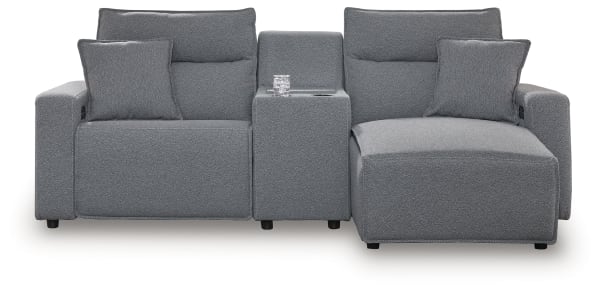 Modmax II - 3-Piece Power Reclining Sectional With RAF Press Back Power Chaise And Console - Salt And Pepper