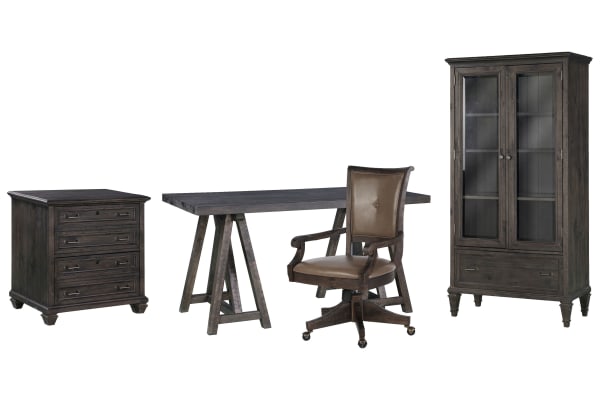 Sutton Place - Desk With Chair, Lateral File And Door Bookcase - Weathered Charcoal