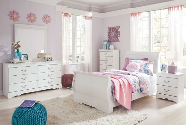 Anarasia - White - 5 Pc. - Dresser, Mirror, Twin Sleigh Bed