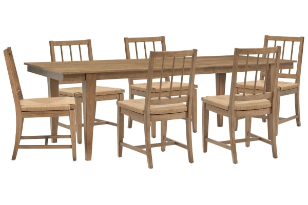 Lindon - Extendable Rectangular Dining Table With 6 Paper Cord Side Chairs - Belgian Wheat