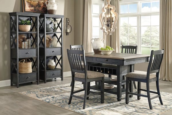 Tyler Creek - Dark Gray - 7 Pc. - Counter Table, 4 Barstools, 2 Cabinets