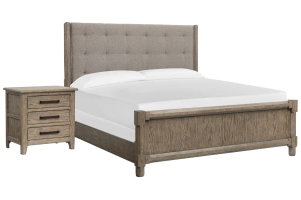 Claremont - Queen Upholstered Panel Bed With Nightstand - Smokey Taupe