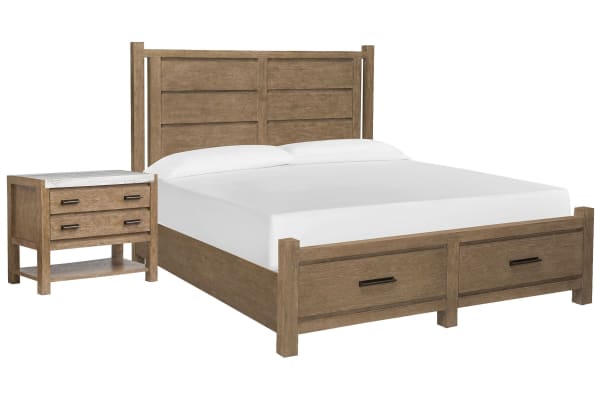 Plum Creek - California King Panel Storage Bed With Open Nightstand - Sierra Brown