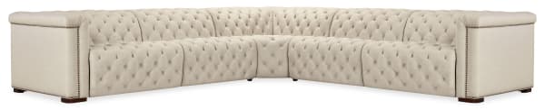 Savion - Deux 5 Seat Sectional With Three Power Recliners And Six Power Headrests - Beige
