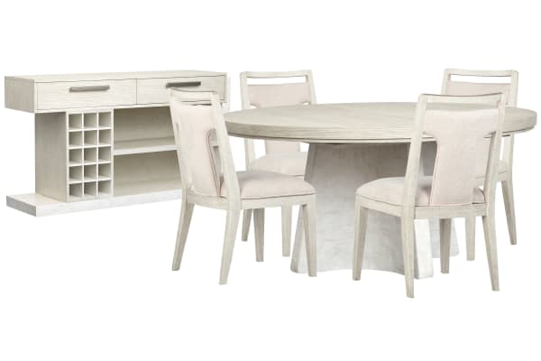 Lorelei - Extendable 54" Round Dining Table With 4 Side Chairs And Sideboard - Misty Cloud