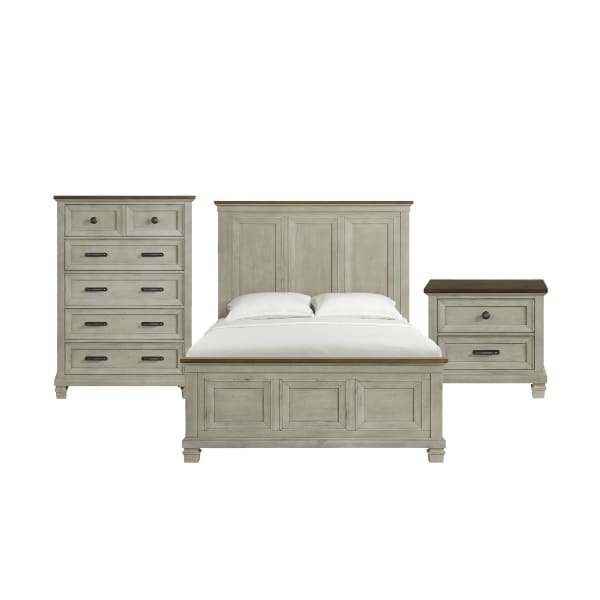 Farmington - Queen Panel 3 Piece Bedroom Set - Medium Brown And Washed Stone