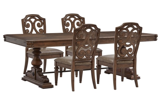 Durango - Extendable Trestle Dining Table With 4 Side Chairs - Willadeene Brown