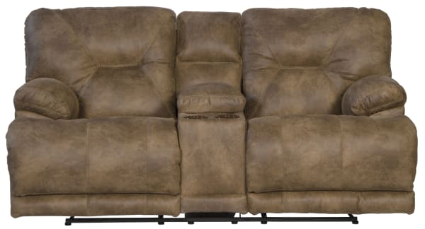 Voyager - Fabric Lay Flat Console Reclining Loveseat - Brandy