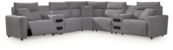 Modmax II - 7-Piece Power Reclining Sectional With 2 Audio Consoles - Salt And Pepper