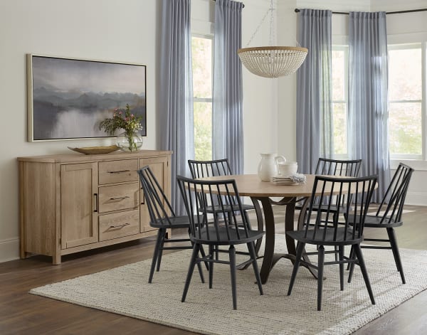 Dovetail - Solid American Oak - Round 60" Table With A Metal Pedestal - Bleached White