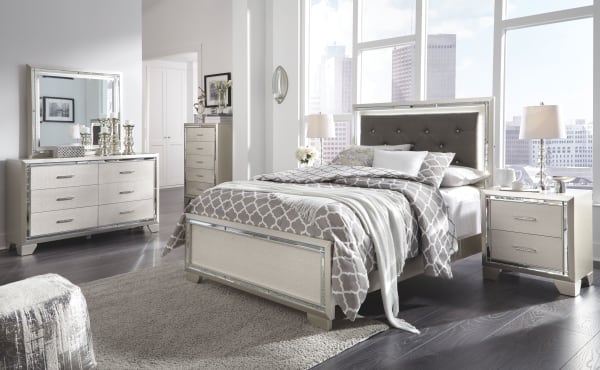 Lonnix - Silver Finish - 8 Pc. - Dresser, Mirror, Chest, Full Panel Bed, 2 Nightstands