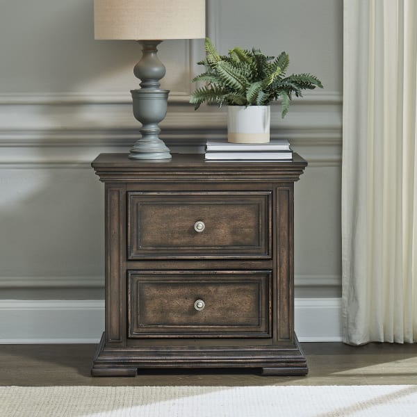 Big Valley - 2 Drawer Nightstand With Charging Station - Light Brown
