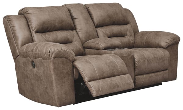 Stoneland - Fossil - Dbl Power Reclining Loveseat W/Console - Faux Leather