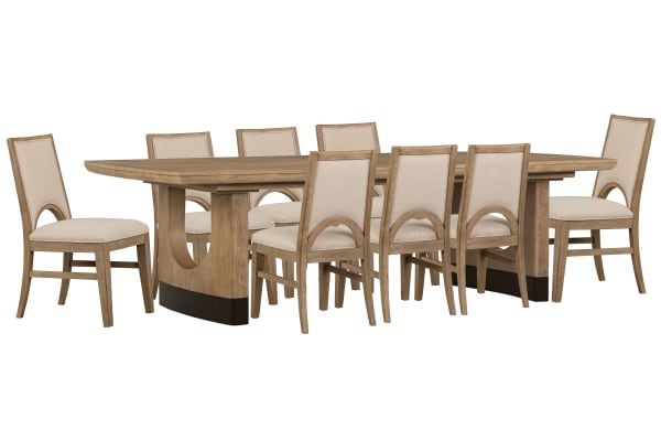 Tristan - Extendable Trestle Dining Table With 8 Side Chairs - Swiss Coffee / Beige