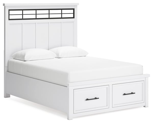 Ashbryn - White / Natural - Queen Panel Storage Bed