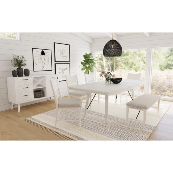 Rogen Rustic - 6 Piece Standard Height Dining Set (Table, Four Chairs & Bench) - Rustic White