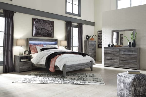 Baystorm - Gray - 5 Pc. - Dresser, Chest, Mirror, King Panel Bed