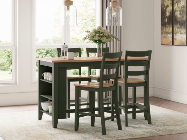 Gesthaven - Natural / Green - 5 Pc. - Rectangular Dining Room Counter Table, 4  Barstools