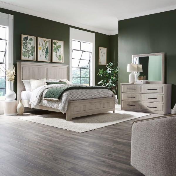 Modern Play - 3 Piece Bedroom Set (King Panel Bed, Dresser & Mirror) - White