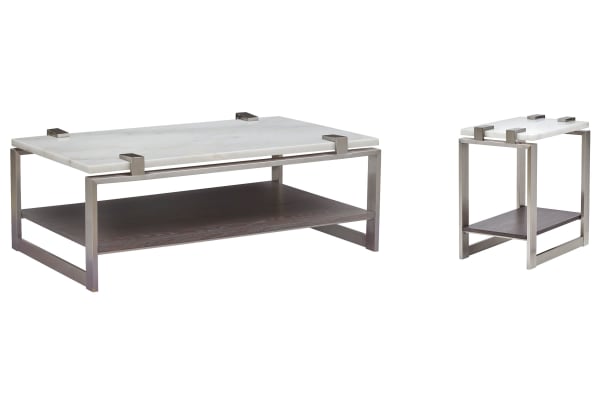 Paradox - Rectangular Cocktail Table With Accent Table - Pearl White And Roasted Almond And Brushed Platinum