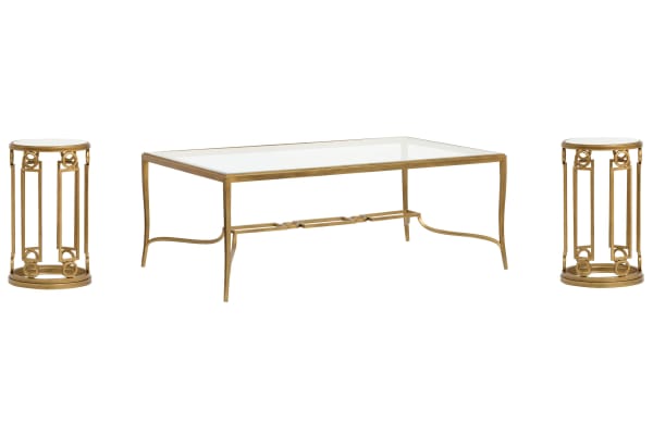 Lorena - Rectangular Cocktail Table With 2 Accent Tables - Burnished Brass