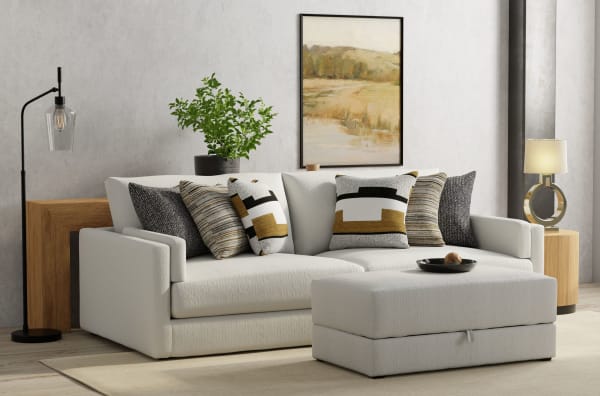 Trevor - 2 Piece Extra Deep Oversized Sofa With 1 Included Storage Cocktail Ottoman - Chalk