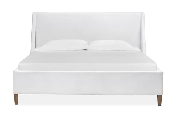 Lindon - Complete King White Upholstered Island Bed - Belgian Wheat